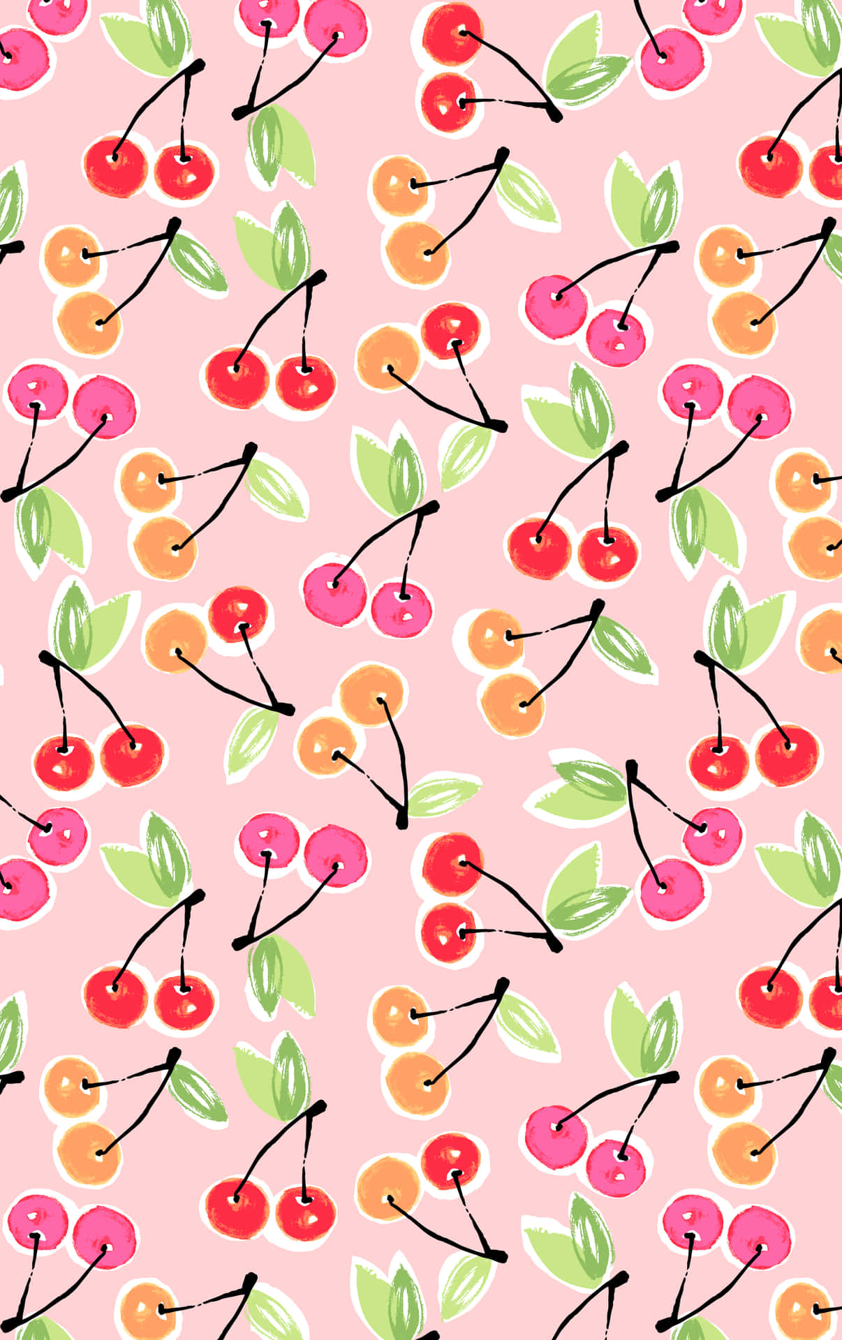 A Pink Fabric With Cherries On It Wallpaper