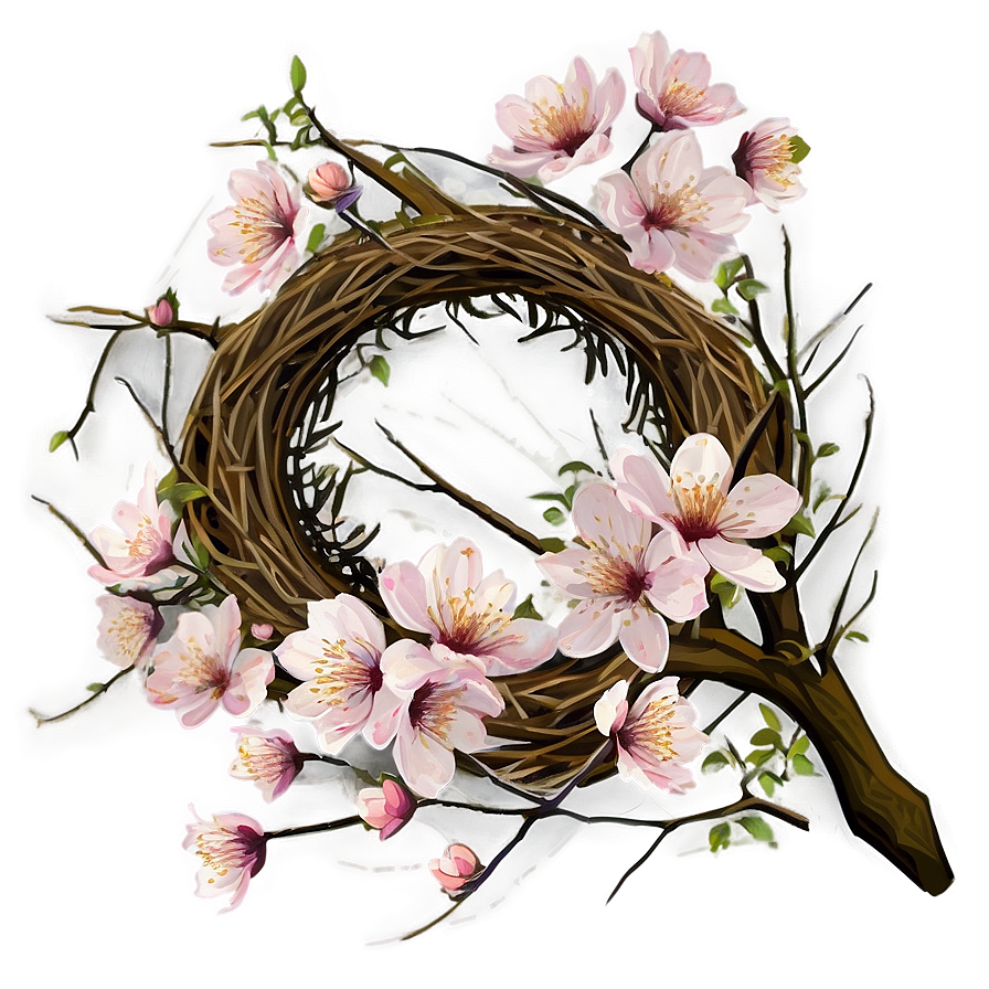 Cherry Blossom And Bird Nest Png 05032024 PNG