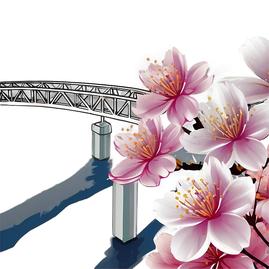 Cherry Blossom And Bridge Scene Png 05032024 PNG