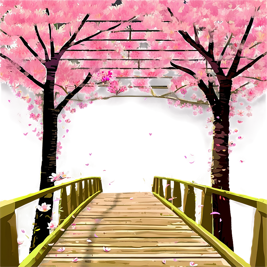 Cherry Blossom And Bridge Scene Png Csh75 PNG