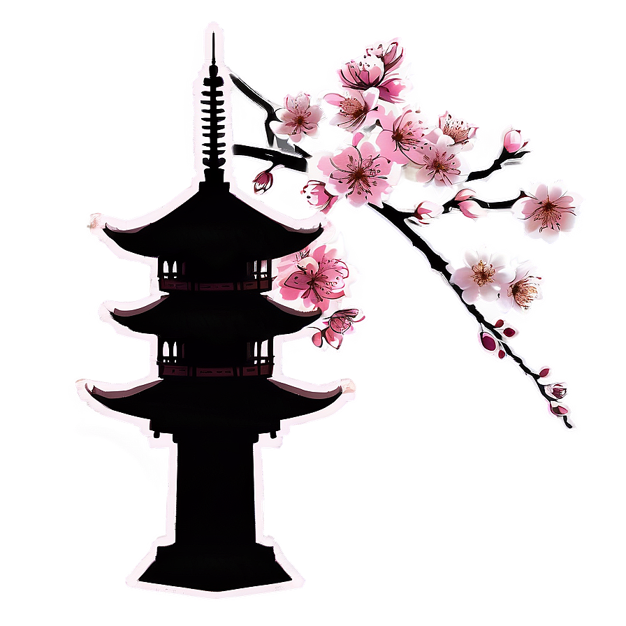 Cherry Blossom And Pagoda Silhouette Png 6 PNG