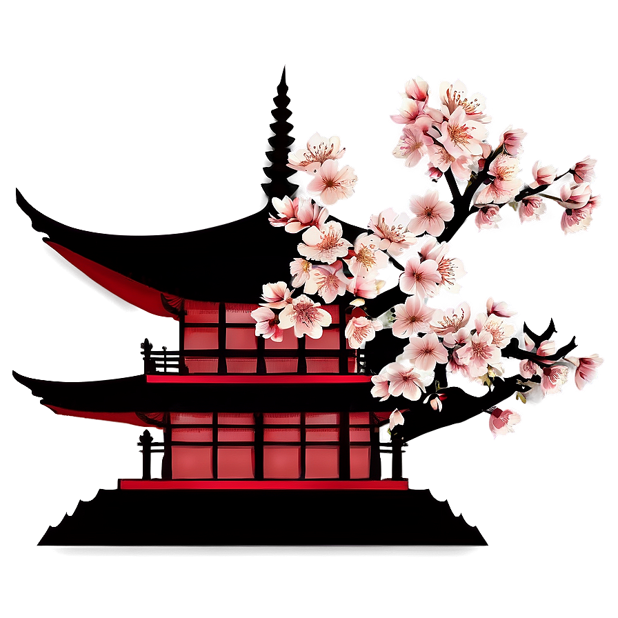 Cherry Blossom And Pagoda Silhouette Png Fqu97 PNG