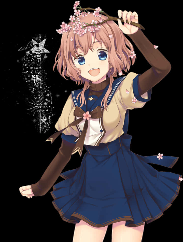 Cherry Blossom Anime Girl PNG