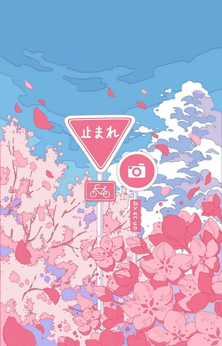 Cherry Blossom Illustration With Signs.jpg Wallpaper