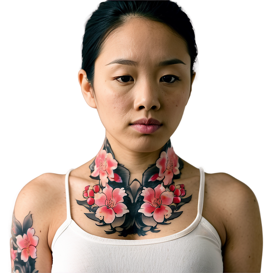 Cherry Blossom Neck Tattoo Images Png 06122024 PNG