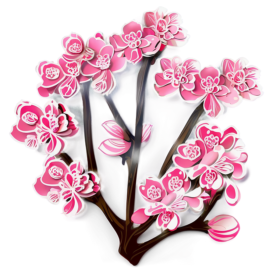 Cherry Blossom Paper Cut Style Png 43 PNG