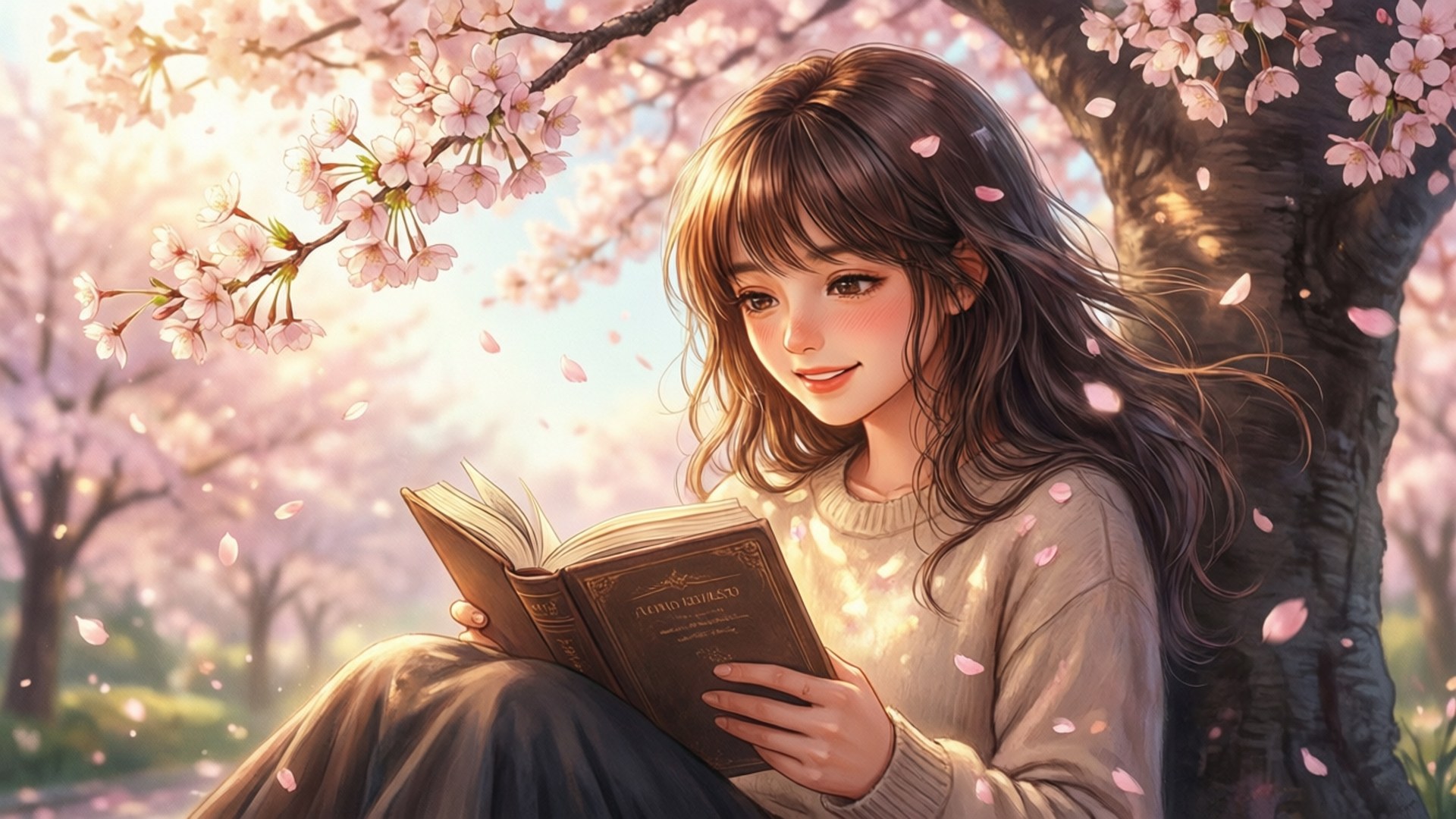 Cherry Blossom Reader Fonds d'écran