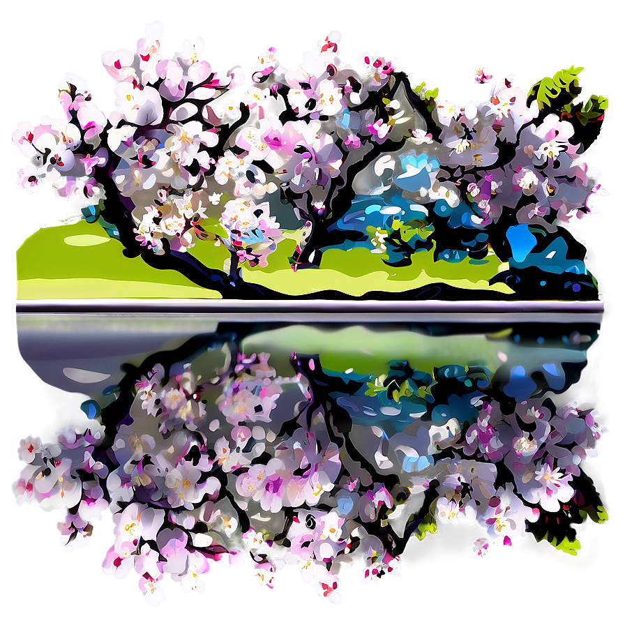 Cherry Blossom Reflection In Water Png 05032024 PNG