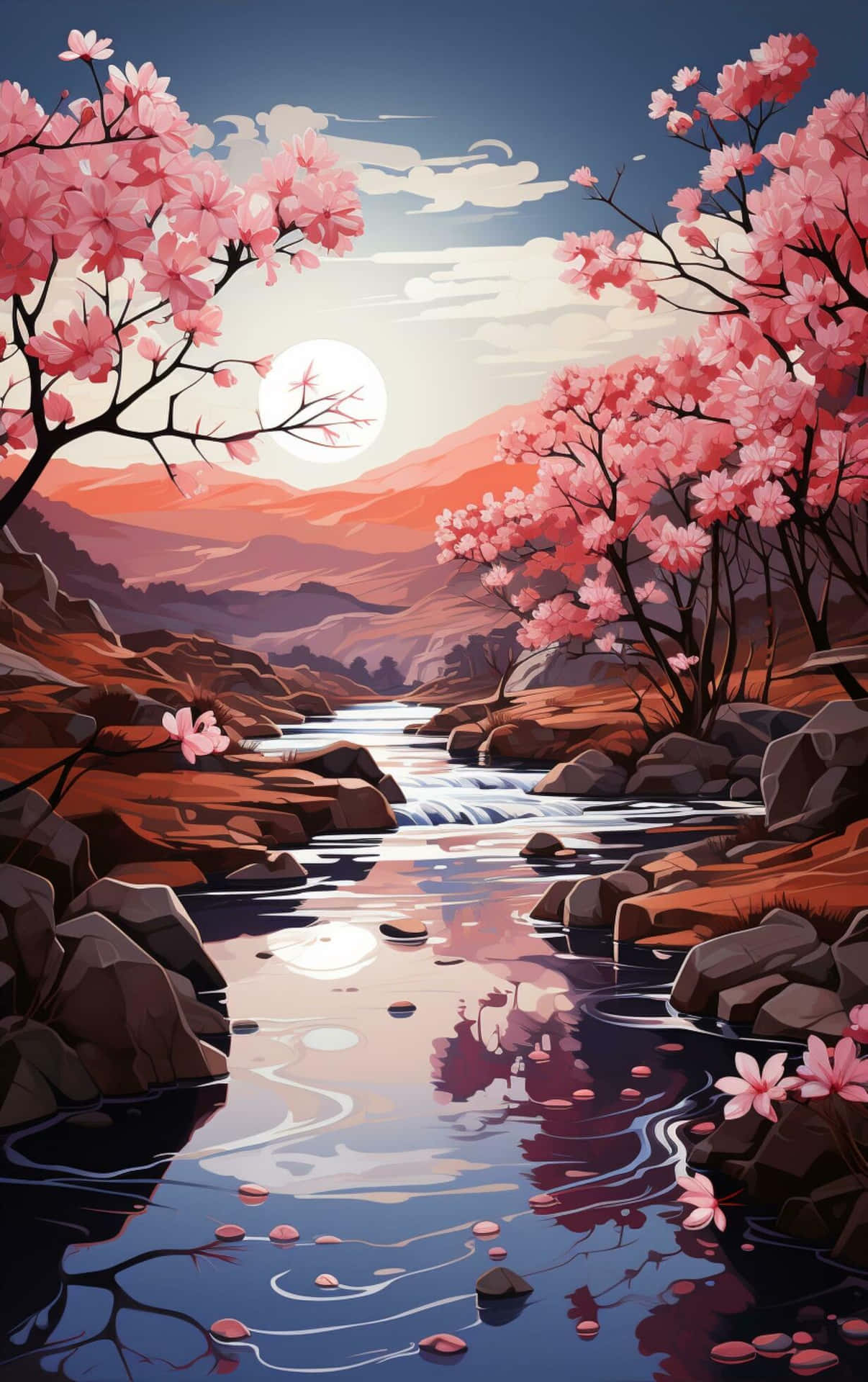 Cherry Blossom Sunset Valley.jpg Wallpaper