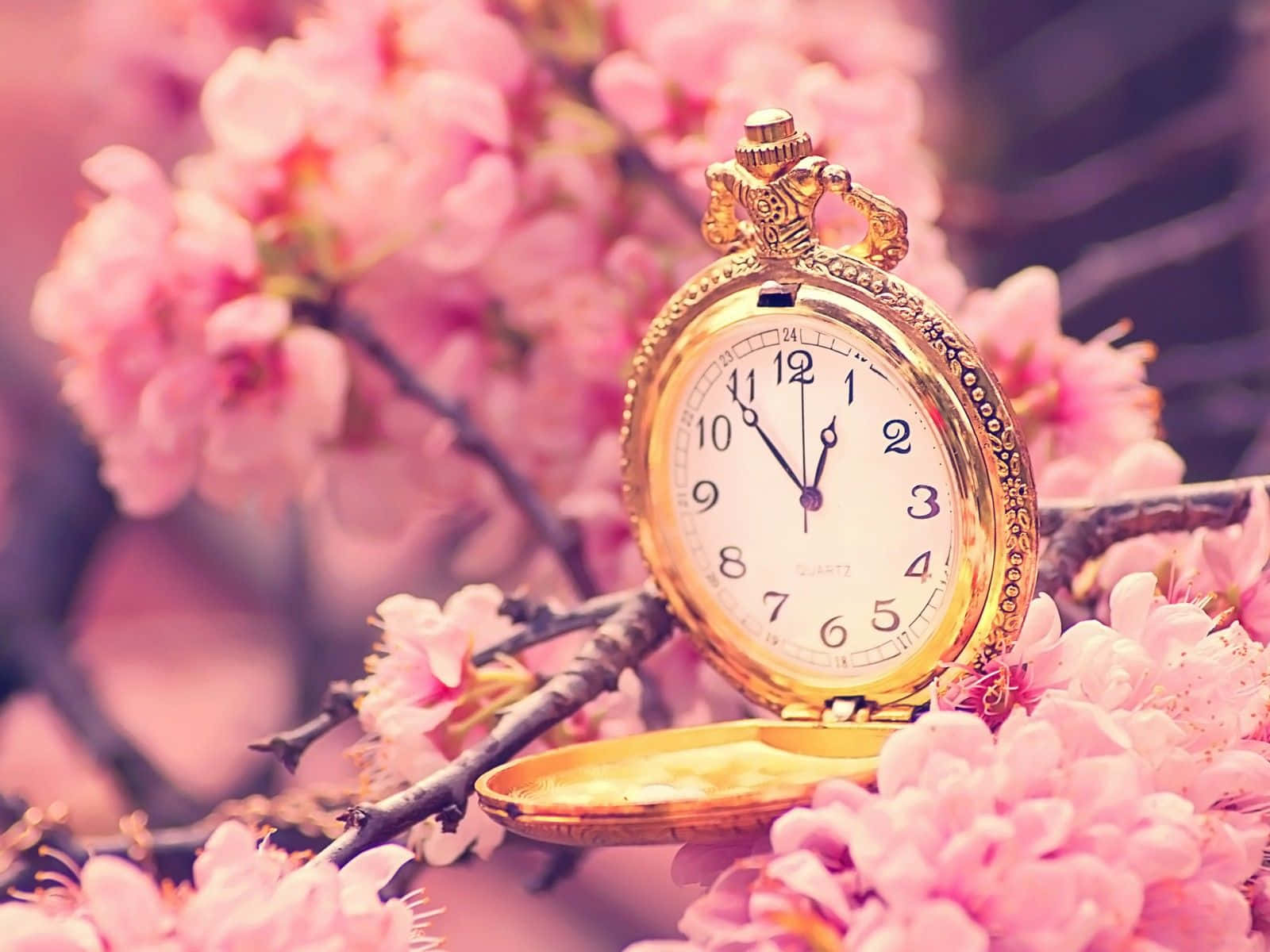 Cherry Blossom Tree Gold Clock Wallpaper
