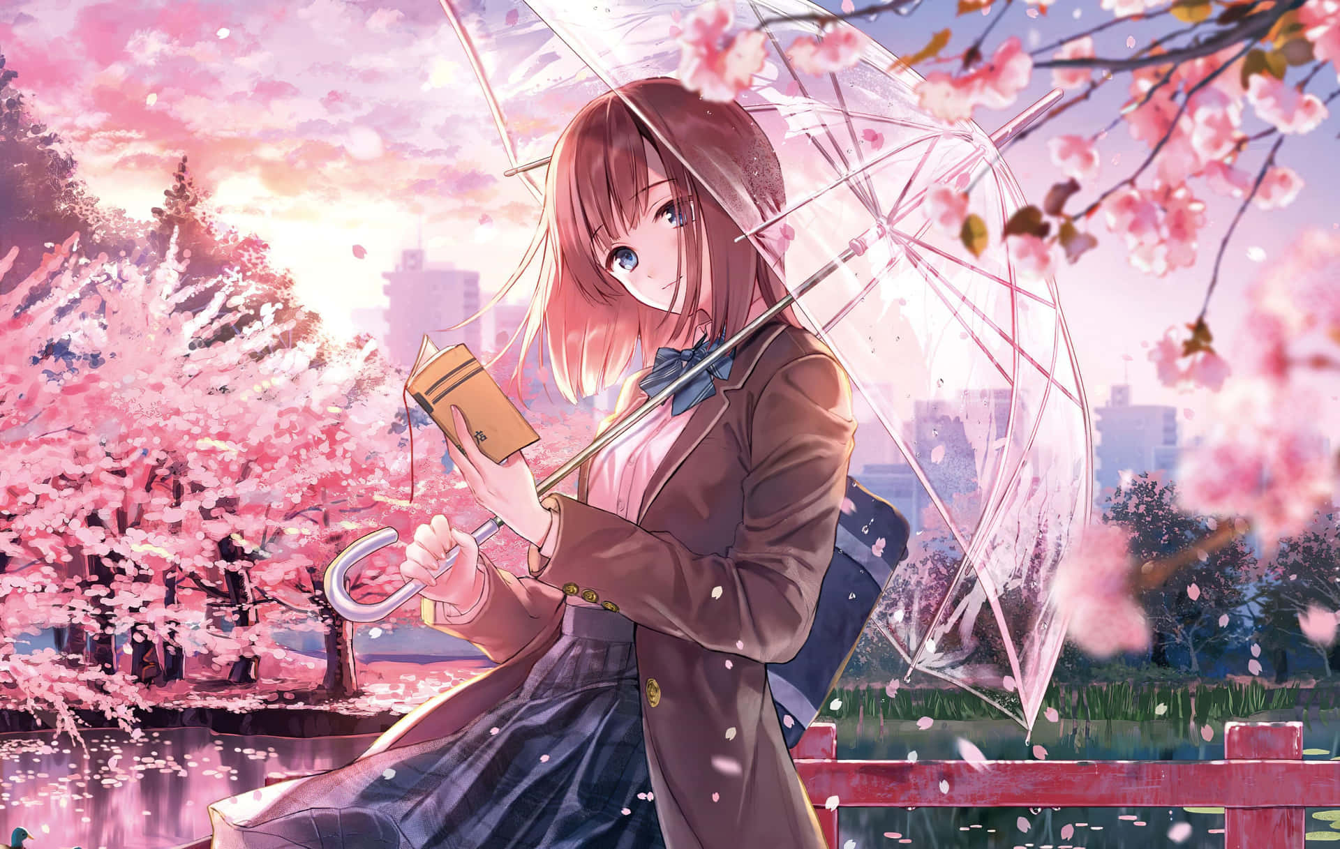 Cherry Blossom Umbrella Anime Girl Wallpaper