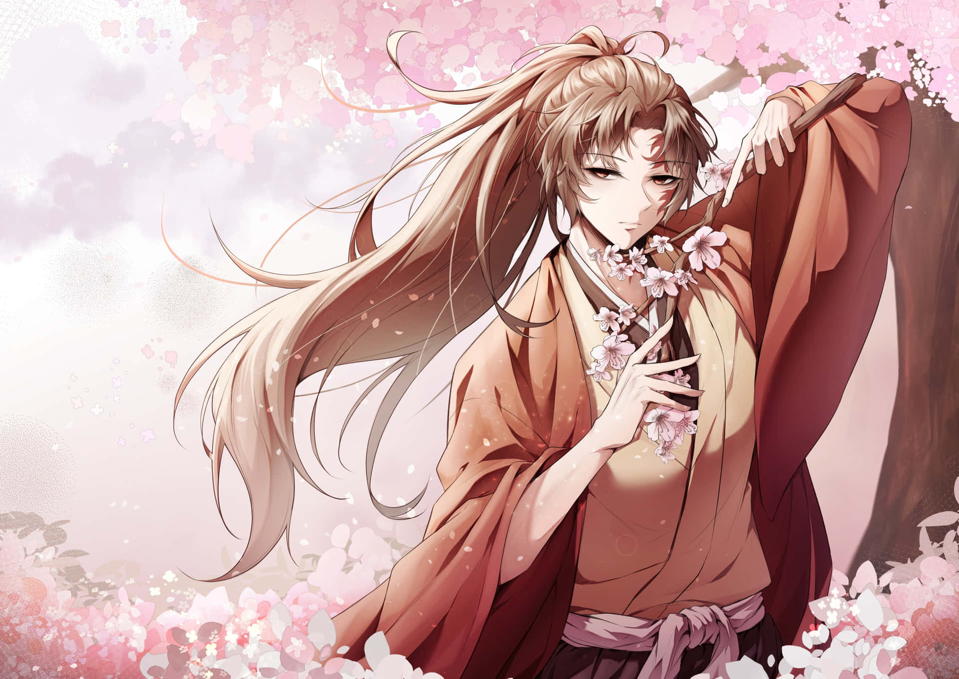 Cherry Blossom Warrior Anime Art Wallpaper