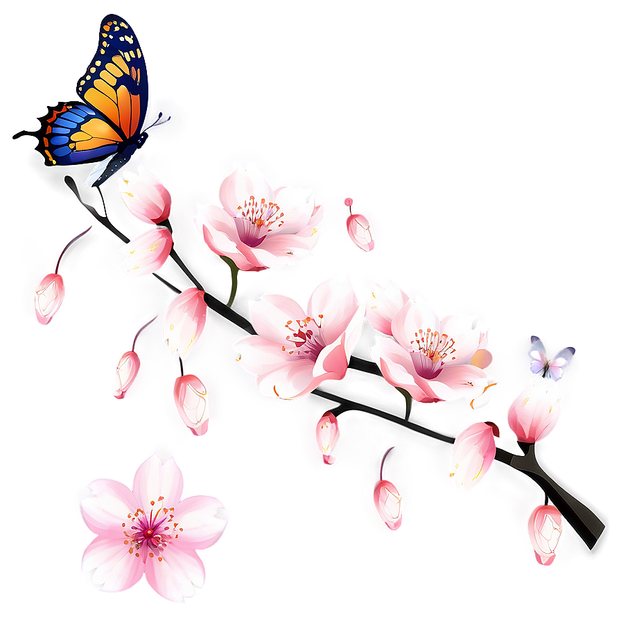 Cherry Blossom With Butterflies Png 17 PNG