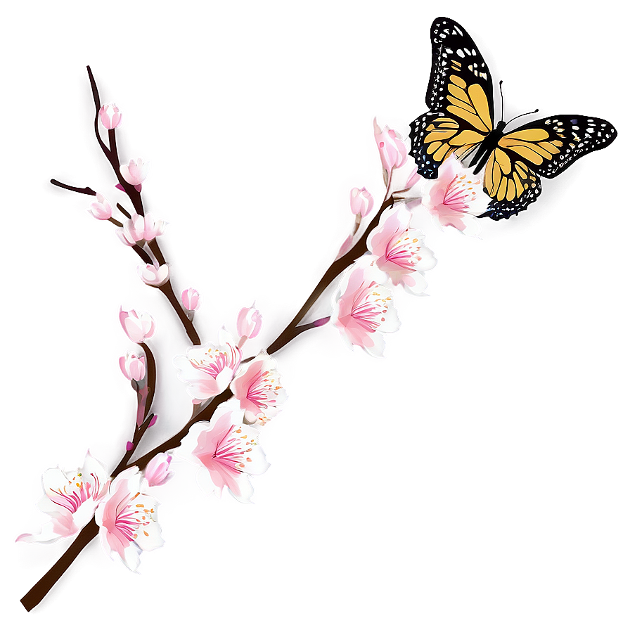 Cherry Blossom With Butterflies Png 2 PNG