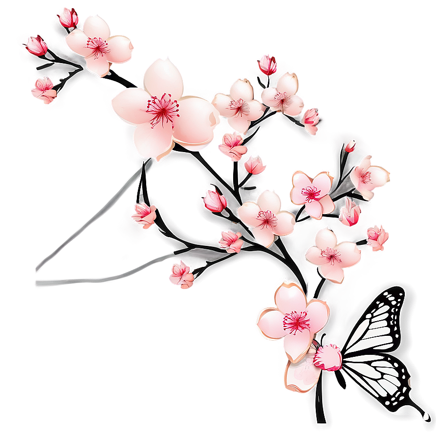 Cherry Blossom With Butterflies Png Hbx77 PNG