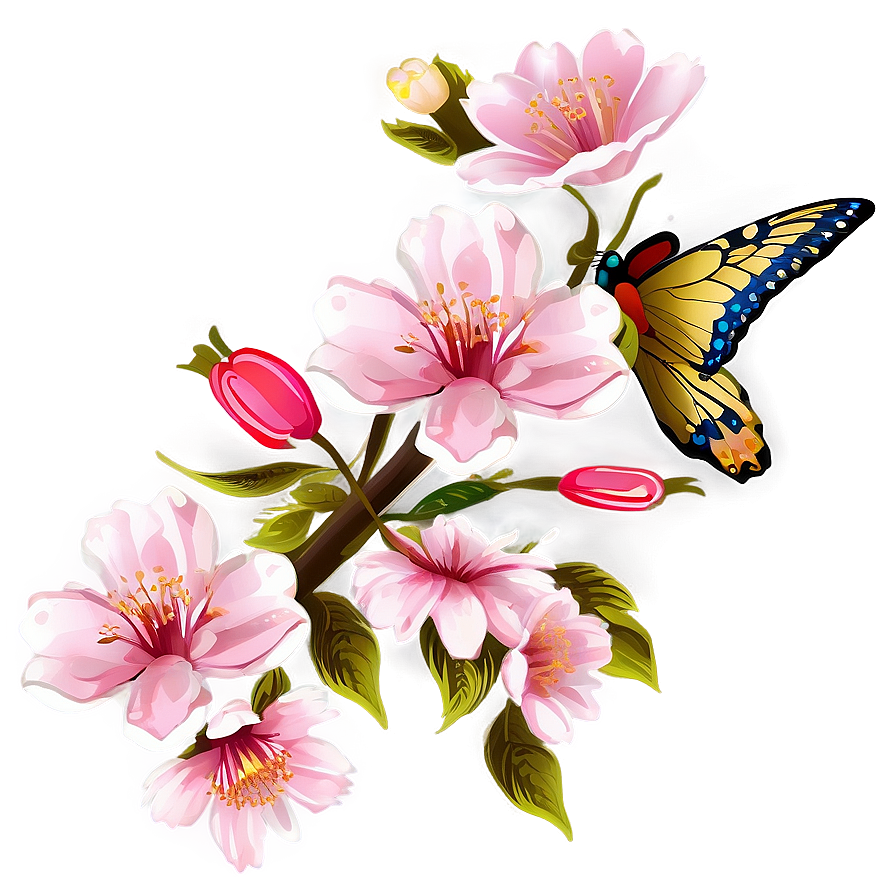 Cherry Blossom With Butterflies Png Ygb PNG
