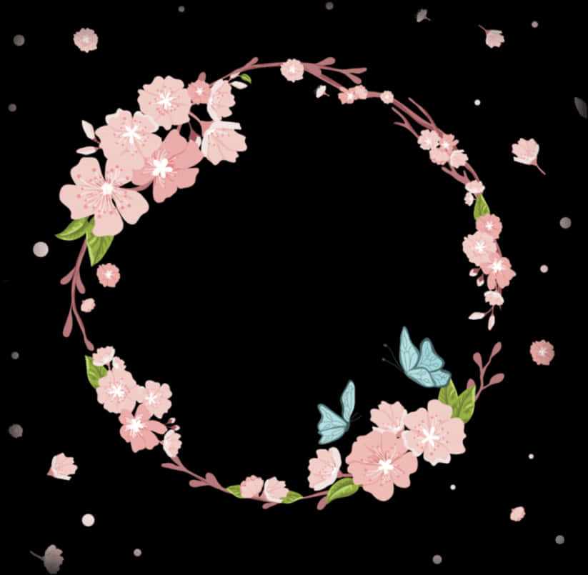 Cherry Blossom Wreath Vector PNG