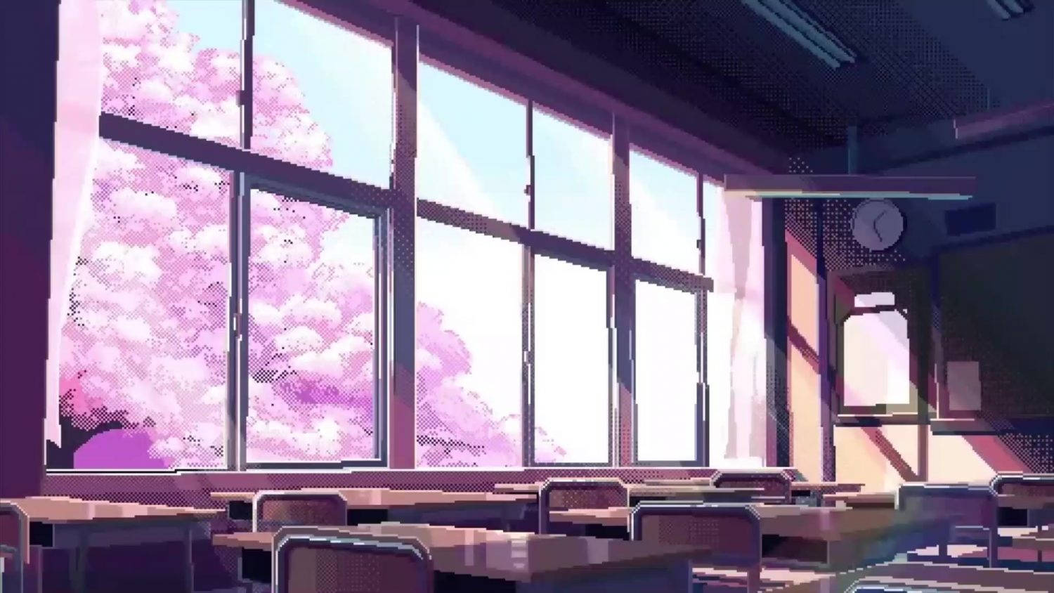 Kirschblütenund Anime-klassenzimmer Wallpaper
