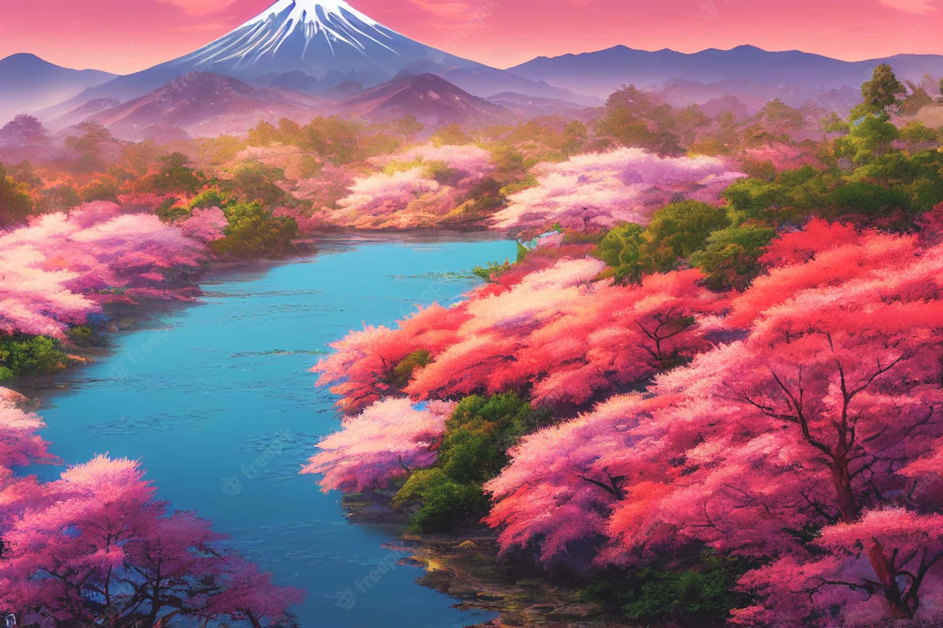 Dreamy Cherry Blossoms Anime Scenery Wallpaper