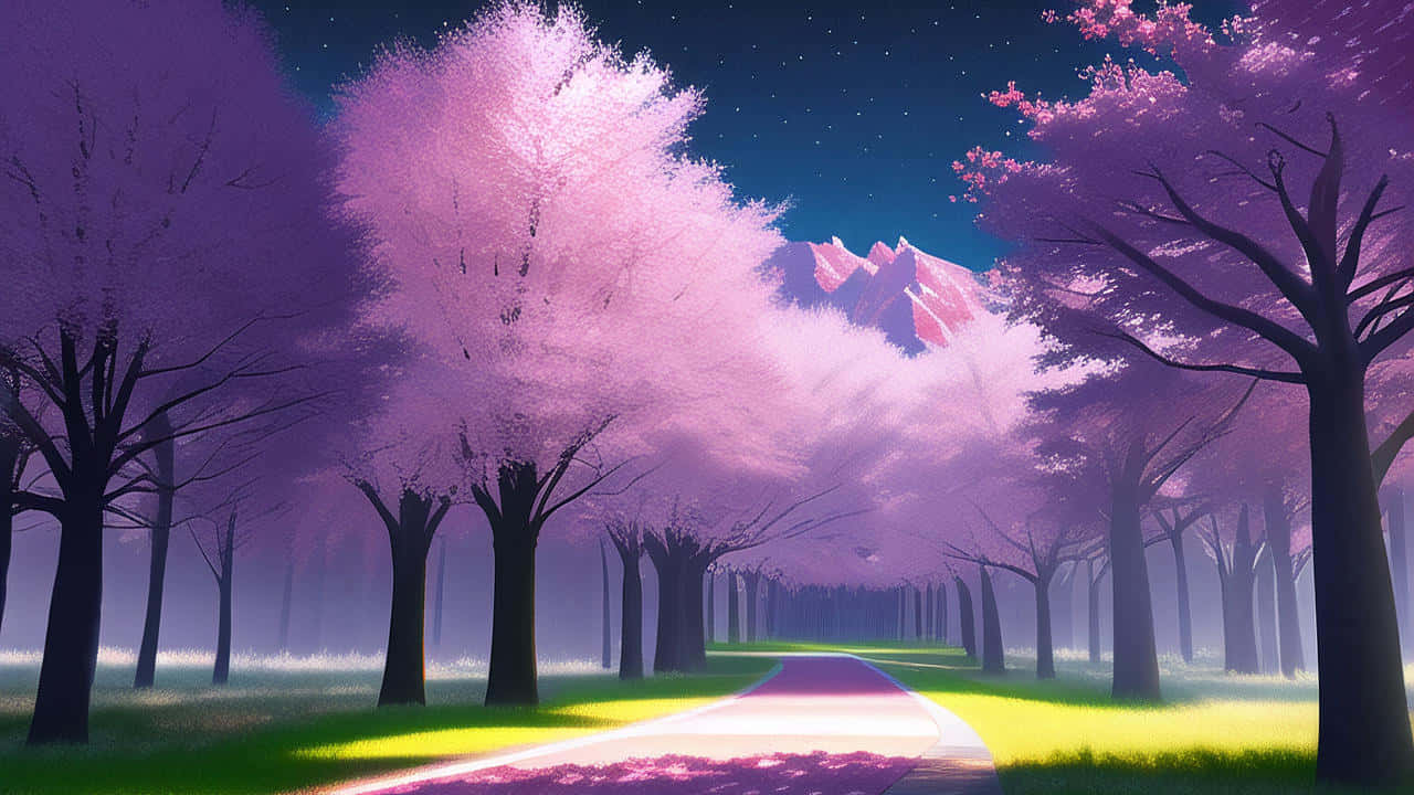 Einfriedlicher Spaziergang Unter Blühenden Sakura-bäumen Wallpaper