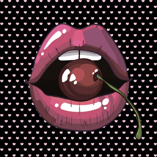 Cherry Kiss Lips Artwork PNG