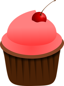 Cherry Topped Chocolate Cupcake Illustration PNG