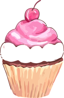 Cherry Topped Chocolate Cupcake Illustration PNG