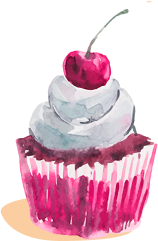 Cherry Topped Cupcake Art PNG