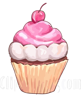 Cherry Topped Cupcake Illustration PNG