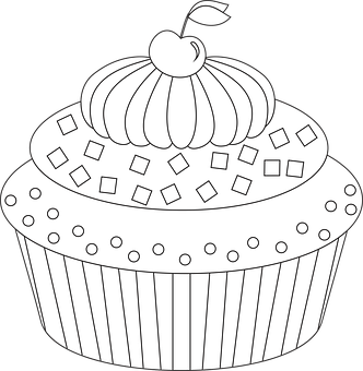 Cherry Topped Cupcake Line Art PNG