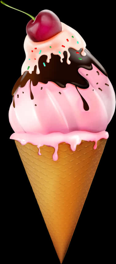 Cherry Topped Ice Cream Cone Clipart PNG