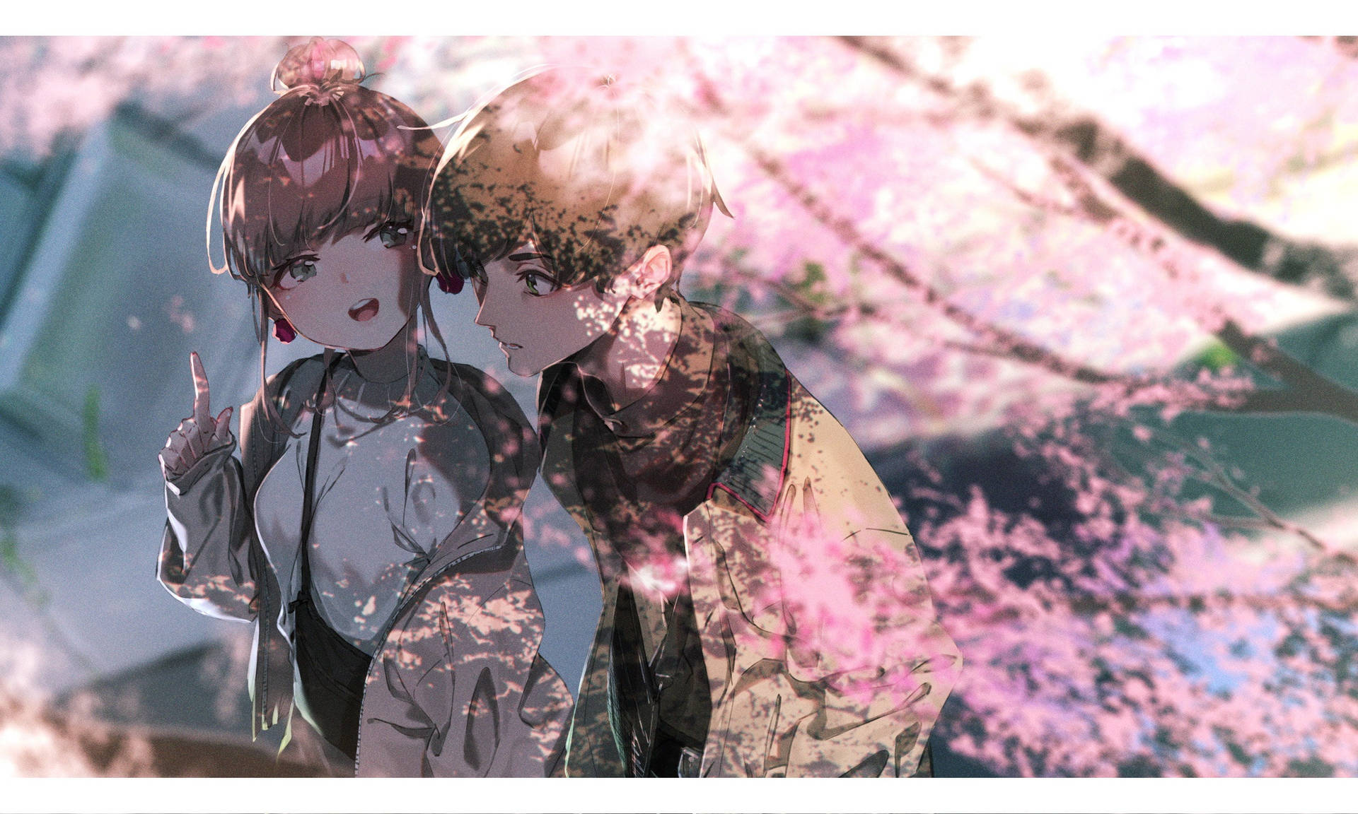 Cherry Tree Aesthetic Anime Couple Digital Art Wallpaper