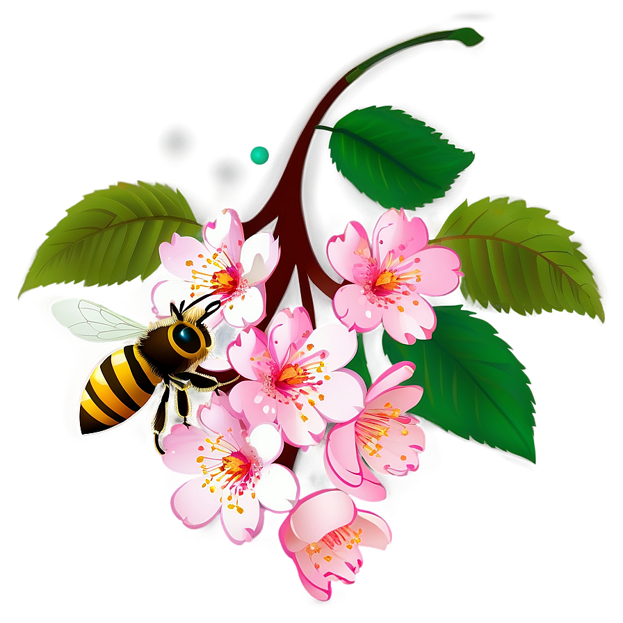 Cherry Tree And Bee Png 06212024 PNG