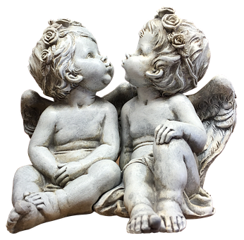 Cherub Figurines Gazingat Each Other PNG