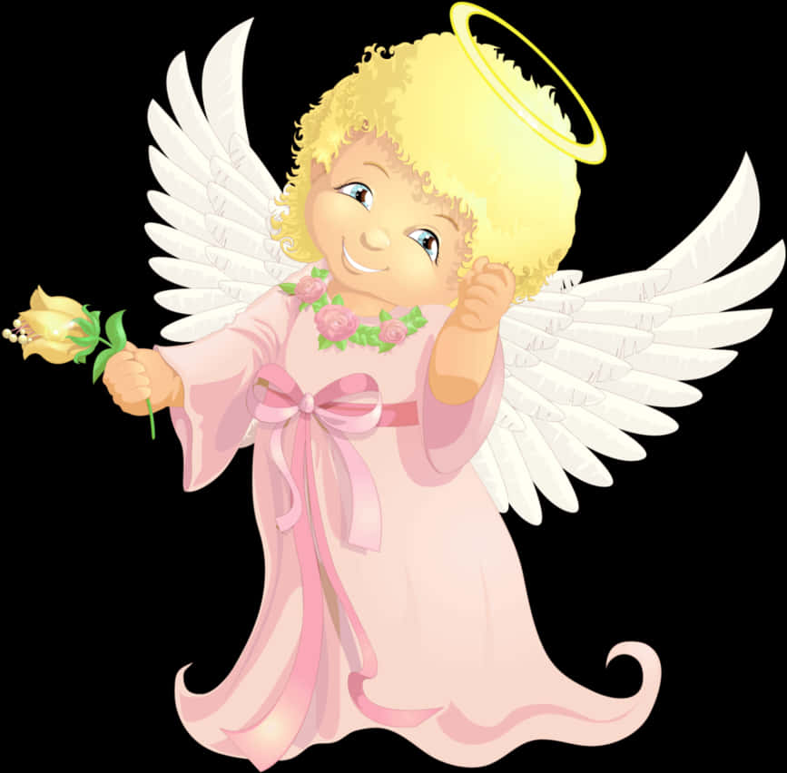 Cherubic Angel Holding Flower PNG