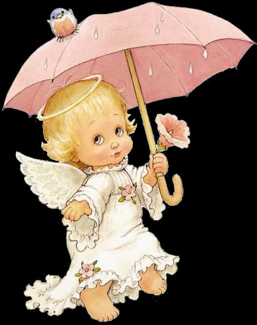 Cherubic Angel With Umbrella PNG