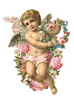 Cherubic Angelwith Flowers PNG