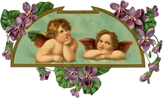 Cherubic_ Reflections_ Framed_by_ Flowers PNG
