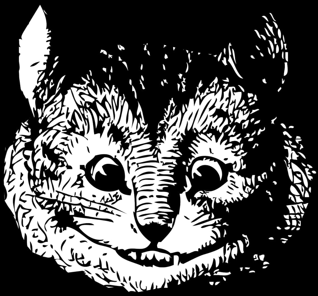Cheshire Cat Blackand White Illustration PNG