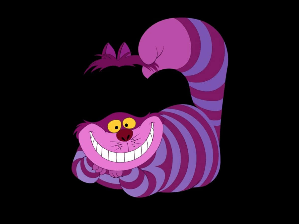 Den Cheshire Cat fra Alice i Eventyrland stirrer ud med et listigt smil.