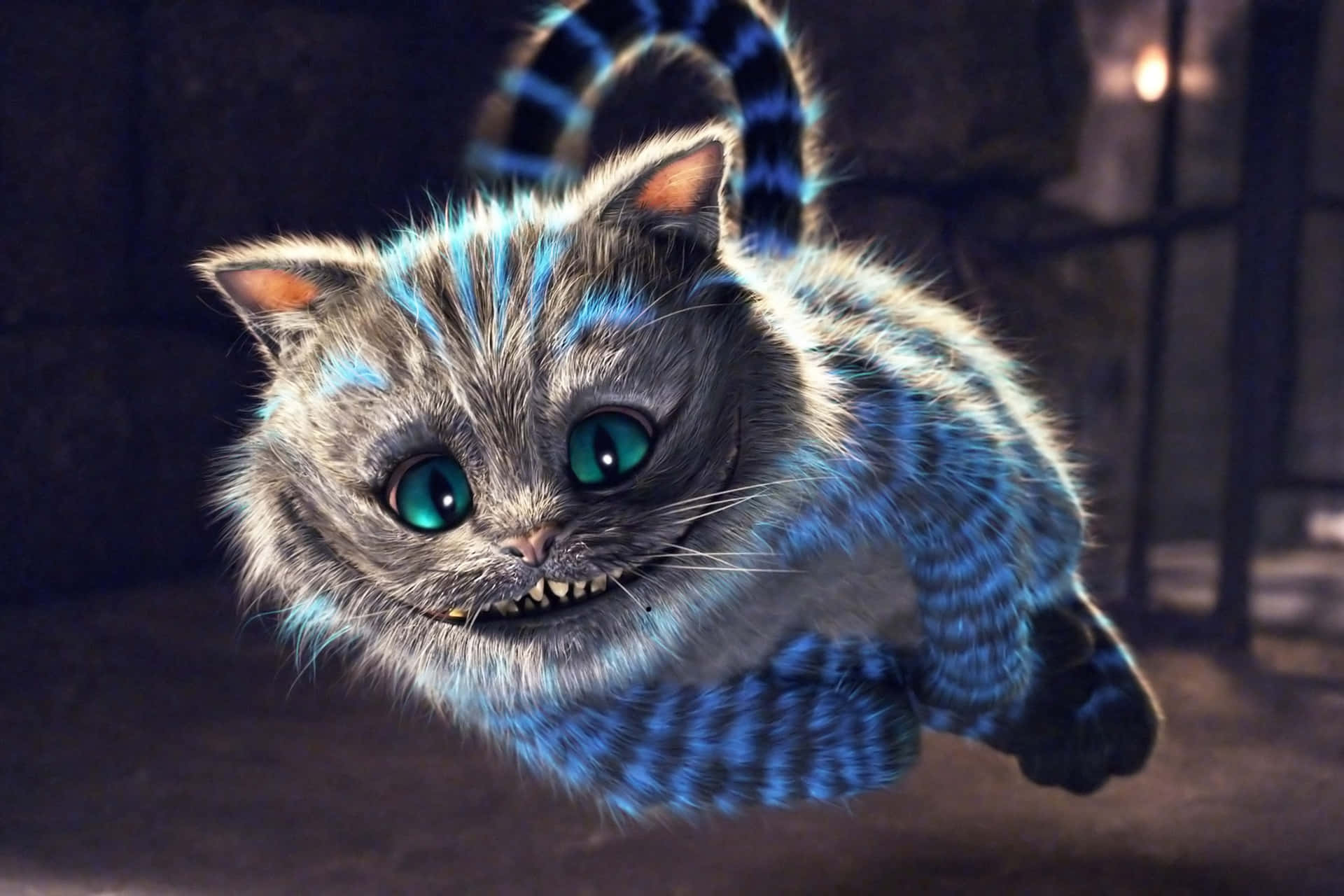 Immagineil Magico Gatto Del Cheshire Che Guarda Intensamente L'attonita Alice.