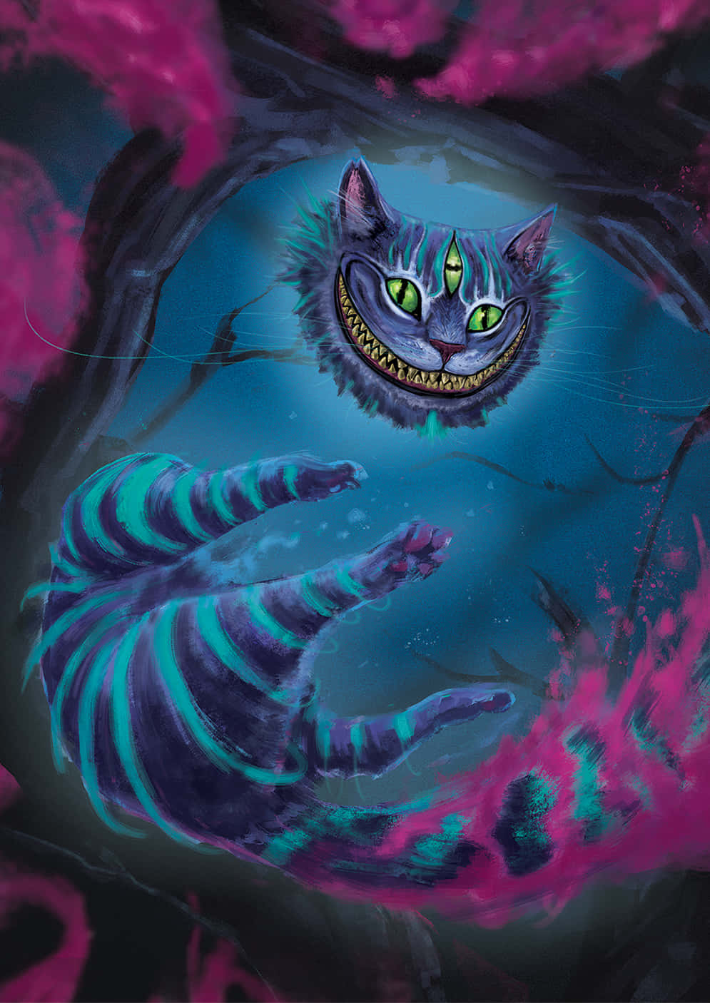 The iconic Cheshire Cat, with its mischievous grin, is a classic character from the Alice in Wonderland stories.