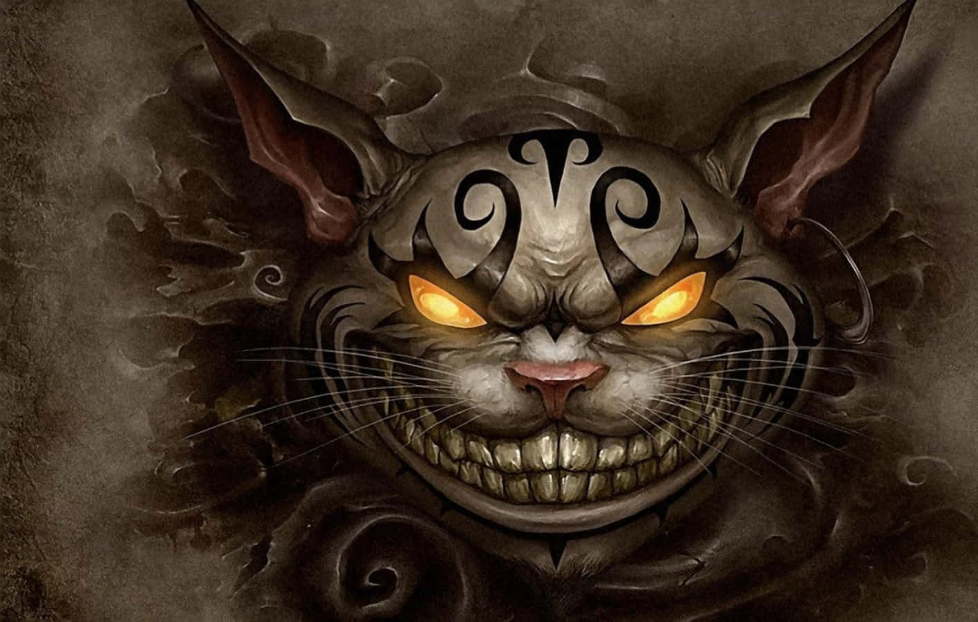 Medett Smil Luraraktigt Fyller Kattungen Från Cheshire Rummet Med Sin Busiga Charm.
