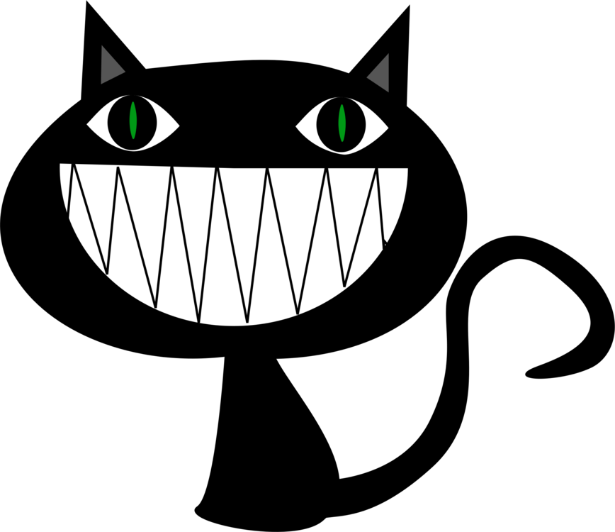 Cheshire Style Black Cat Cartoon PNG