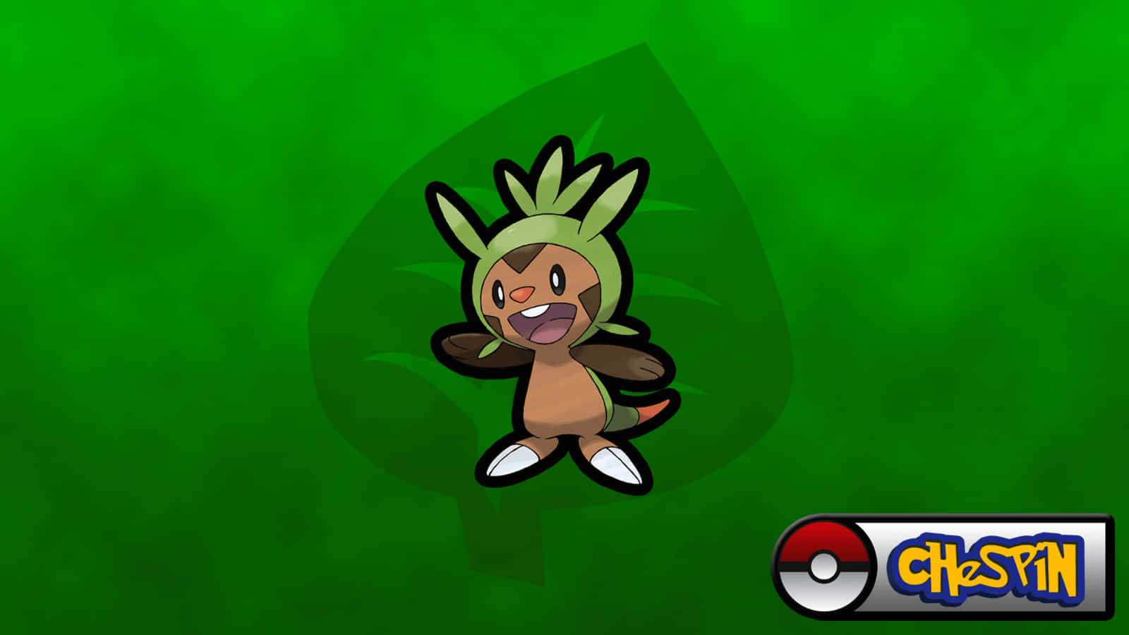 Chespin Against Green Leaf Wallpaper