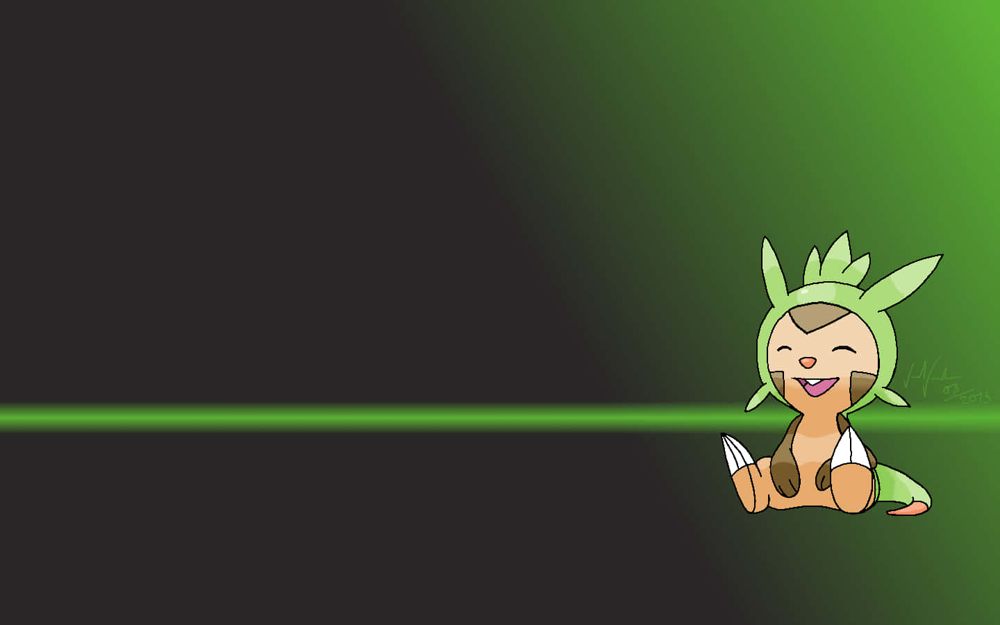 Caption: Adorable Chespin Smiling with Eyes Closed Wallpaper