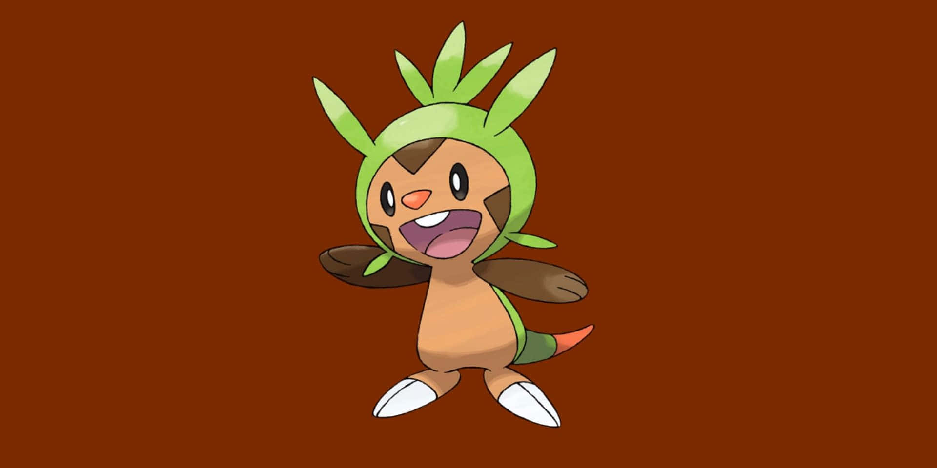 Chespin Smiling Against Dark Brown Wallpaper