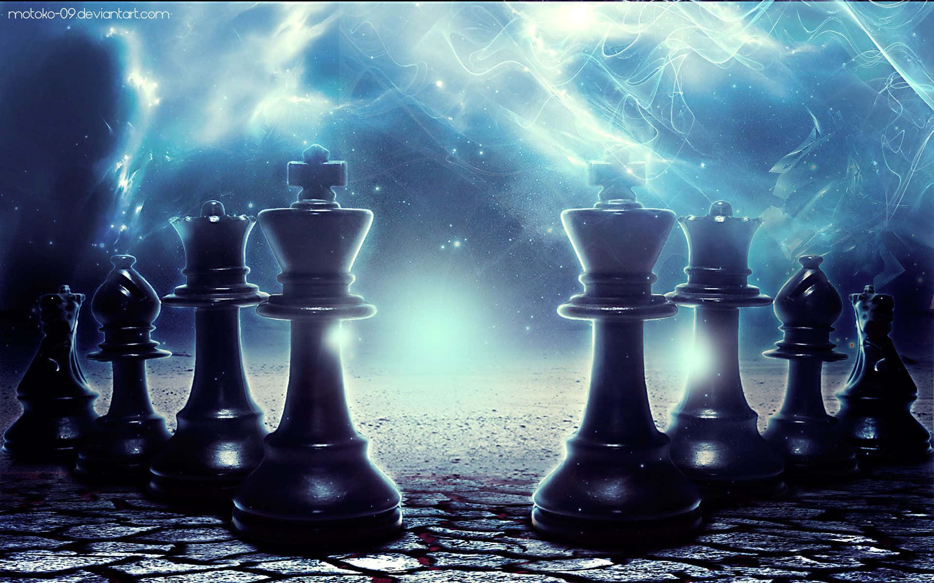 Chess Pieces In The Middle Of A Dark Background