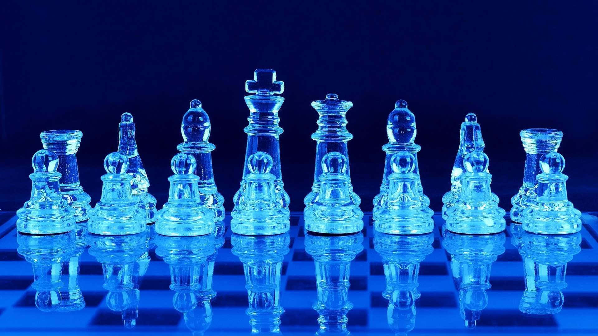 A Chess Set With Blue Lights On It