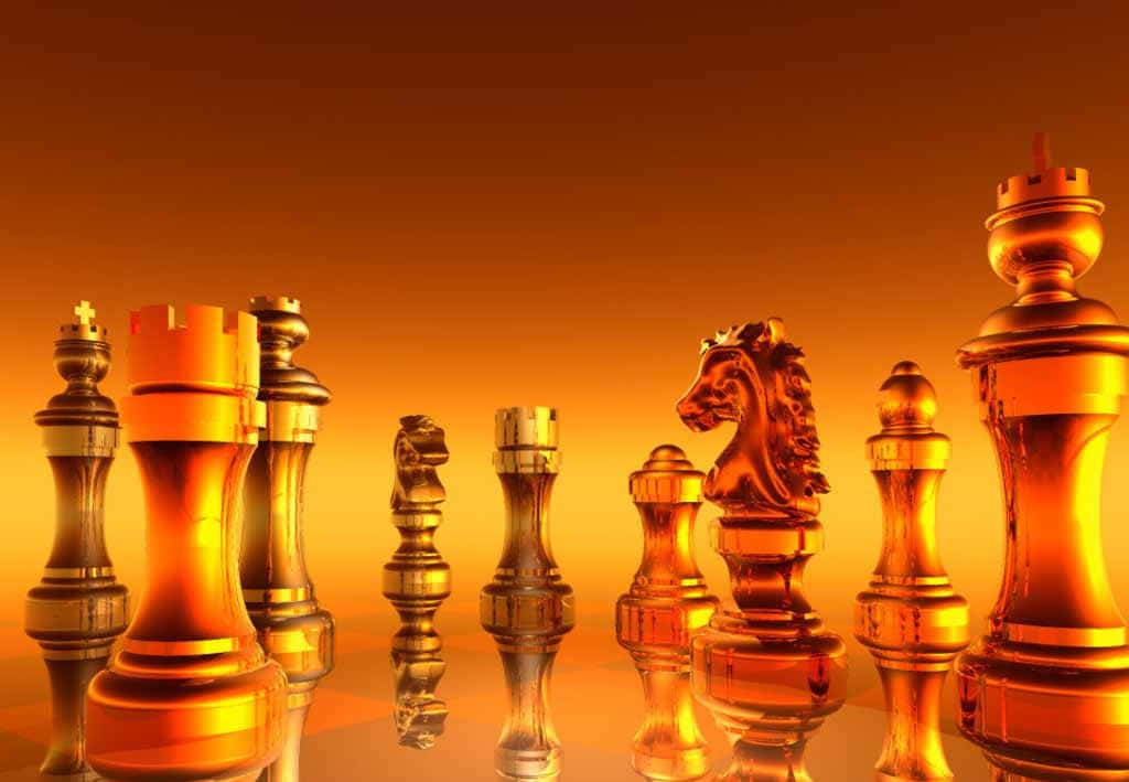 Schachfigurenauf Goldenem Hintergrund